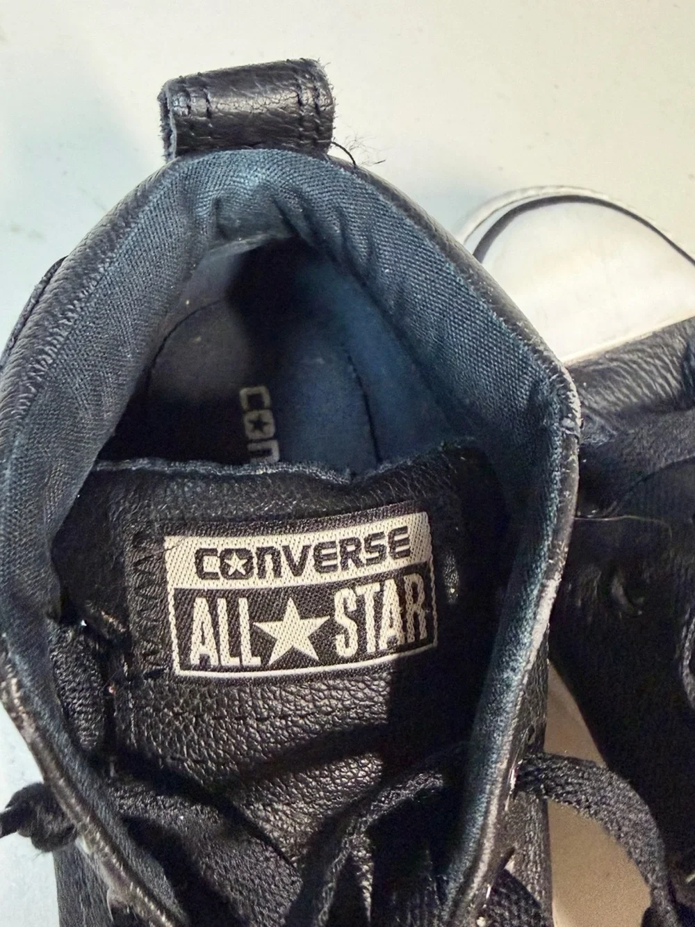 Converse Kids Black Leather High-Top Sneakers with White Toe kids 13